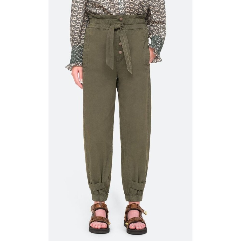 SEA New York Army Green Cotton Canvas Layla Paperbag Pants Size 8